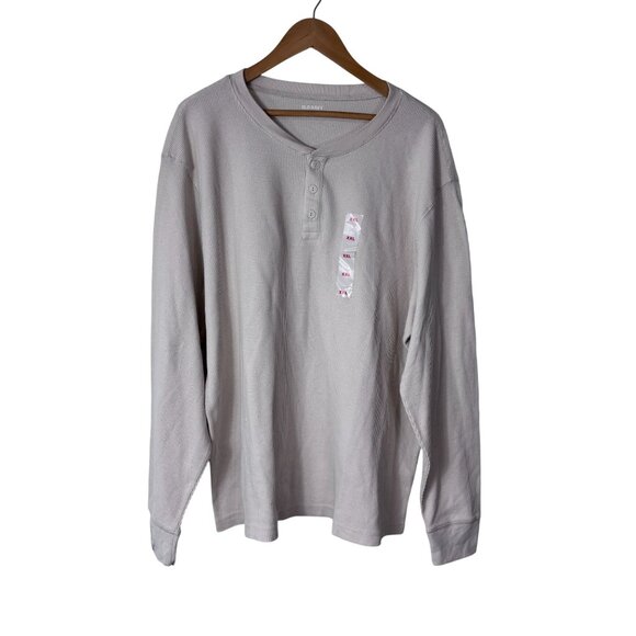 Old Navy Cream Waffle-Knit Henley Shirt XXL 60% Cotton 40% Polyester Long Sleeve - Picture 1 of 11